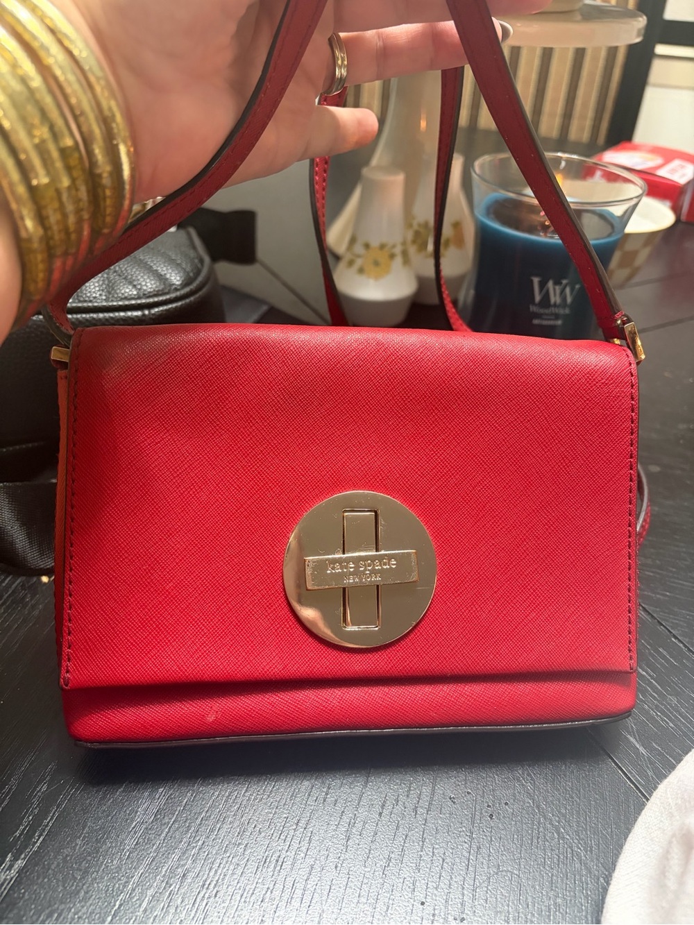 kate spade Red Leather Crossbody with Gold-Tone Turnlock,(see pics for condition
